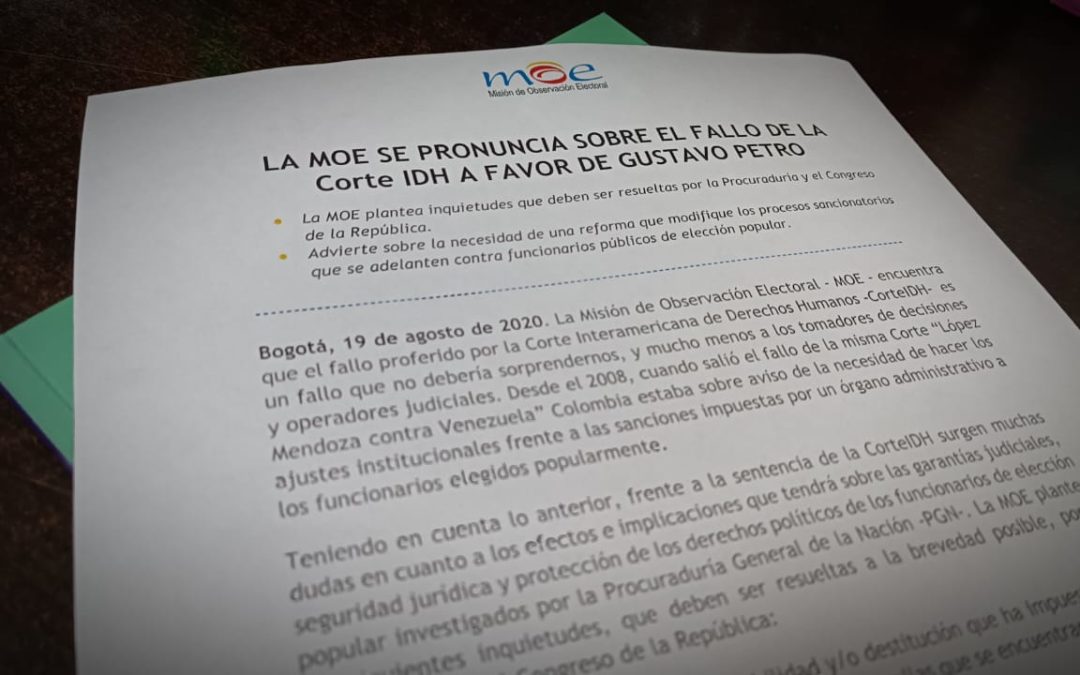 La MOE se pronuncia sobre el fallo de la corte IDH a favor de Gustavo Petro