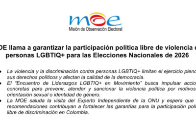 MOE llama a garantizar la participación política libre de violencia de personas LGBTIQ+ para las Elecciones Nacionales de 2026