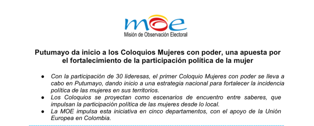 Putumayo da inicio a los Coloquios Mujeres con poder, una apuesta por el fortalecimiento de la participación política de la mujer