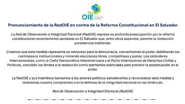 Pronunciamiento de la RedOIE en contra de la Reforma Constitucional en El Salvador